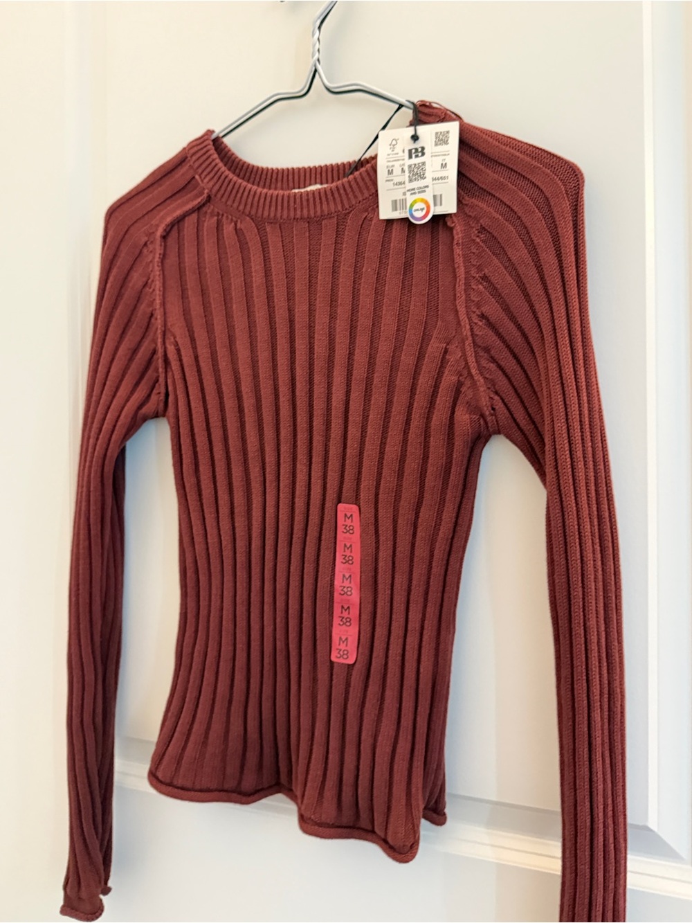 Pull & Bear Ribbed Long-Sleeve Sweater Top - Rust